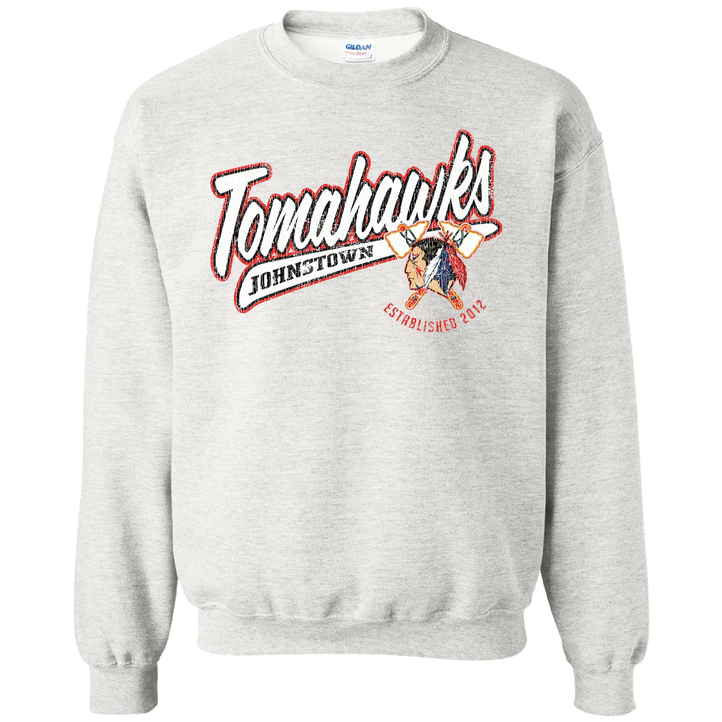 Distressed Hawks Crewneck- Gray
