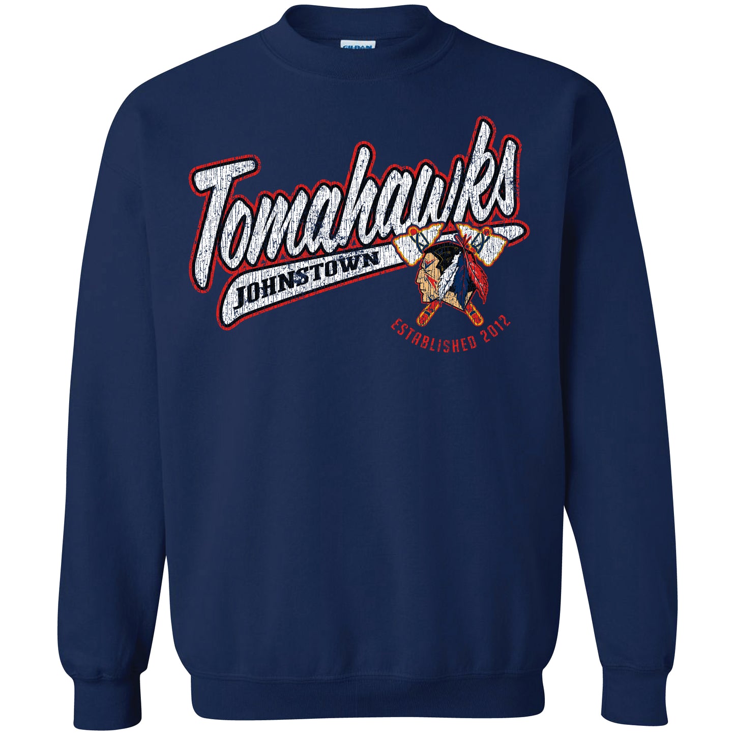 Distressed Hawks Crewneck- Navy