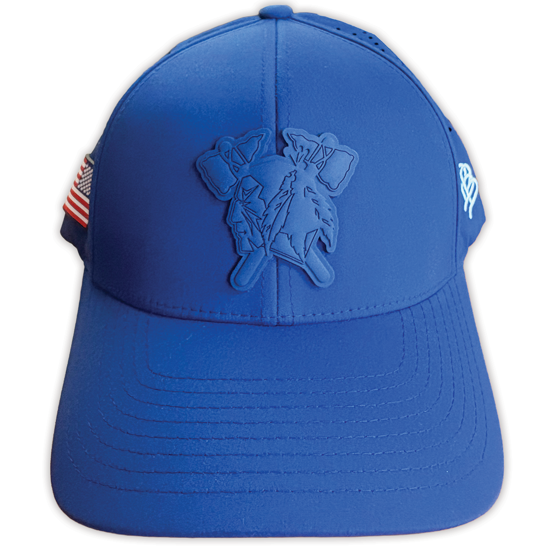 Branded Bills HAWKS Hat - BLUE W/ FULL COLOR FLAG SIDE PATCH (Adjustable)