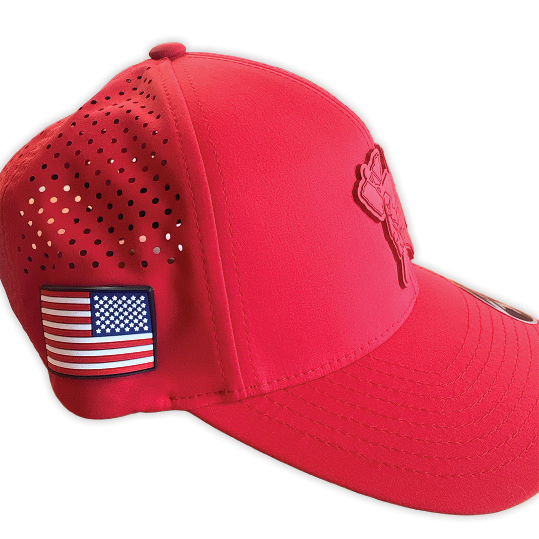 Branded Bills HAWKS Hat - RED W/ FULL COLOR FLAG SIDE PATCH (Adjustable)
