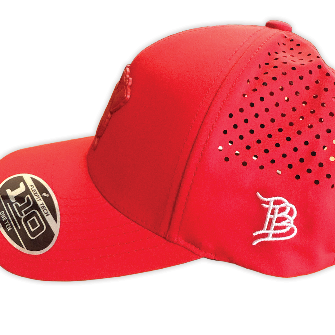 Branded Bills HAWKS Hat - RED W/ FULL COLOR FLAG SIDE PATCH (Adjustable)