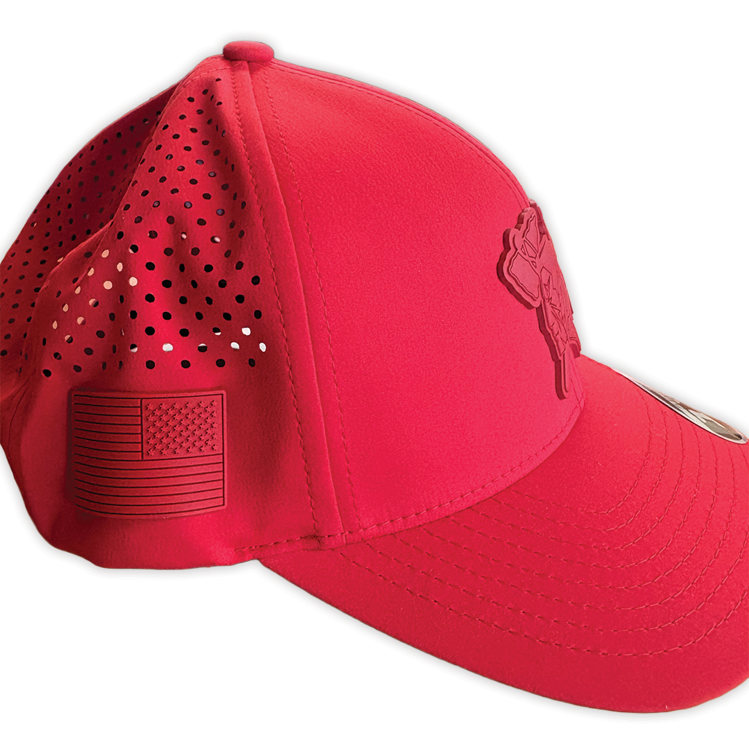 Branded Bills HAWKS Hat - RED W/ STEALTH FLAG PATCH (Adjustable)