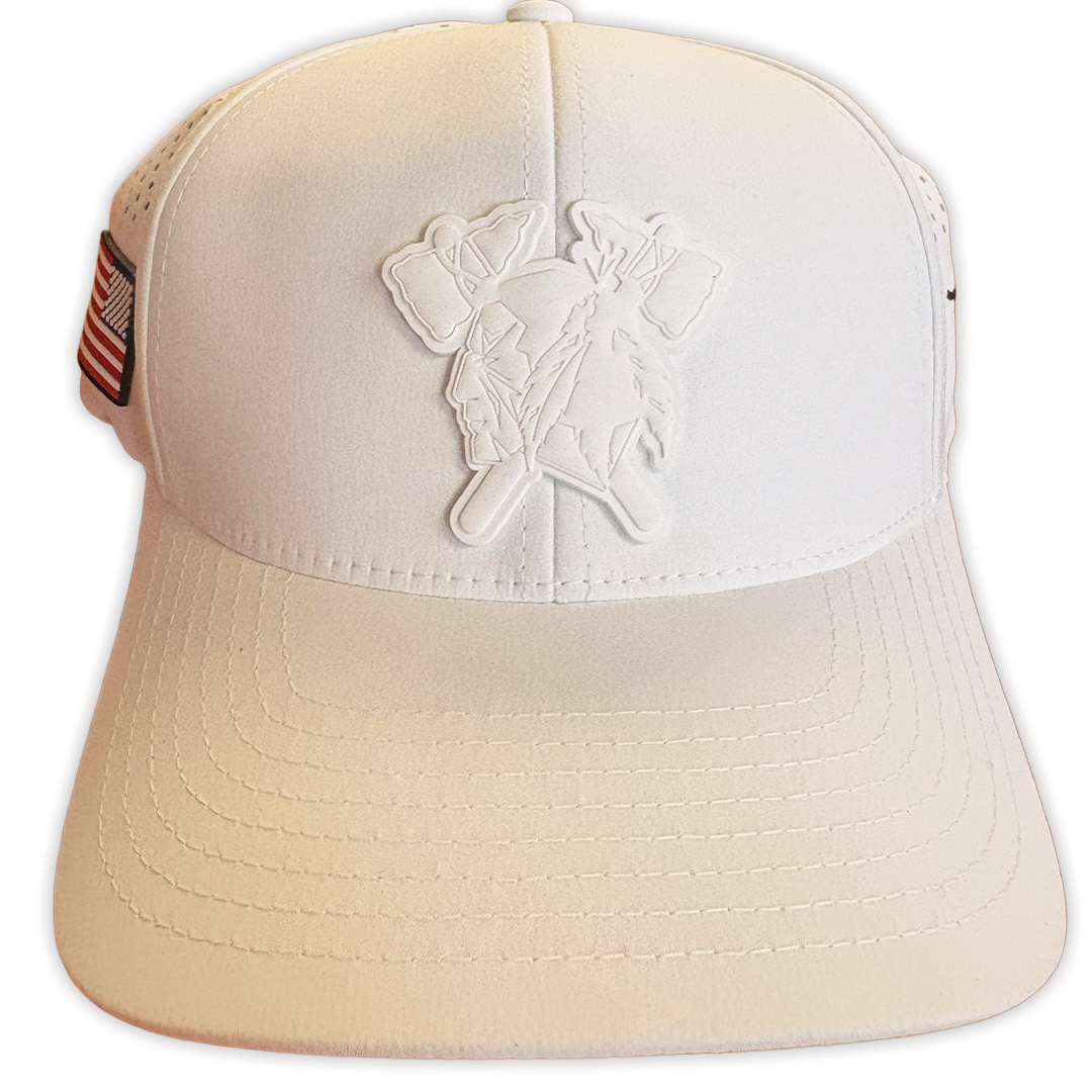 Branded Bills HAWKS Hat - WHITE W/ FULL COLOR FLAG SIDE PATCH (Adjustable)