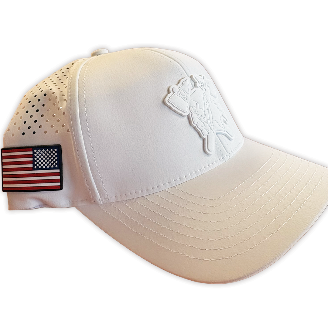 Branded Bills HAWKS Hat - WHITE W/ FULL COLOR FLAG SIDE PATCH (Adjustable)