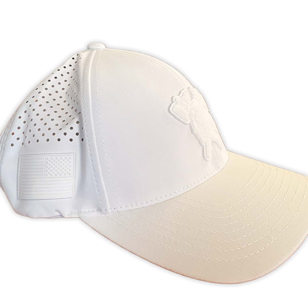 Branded Bills HAWKS Hat - WHITE W/ STEALTH FLAG SIDE PATCH (Adjustable)